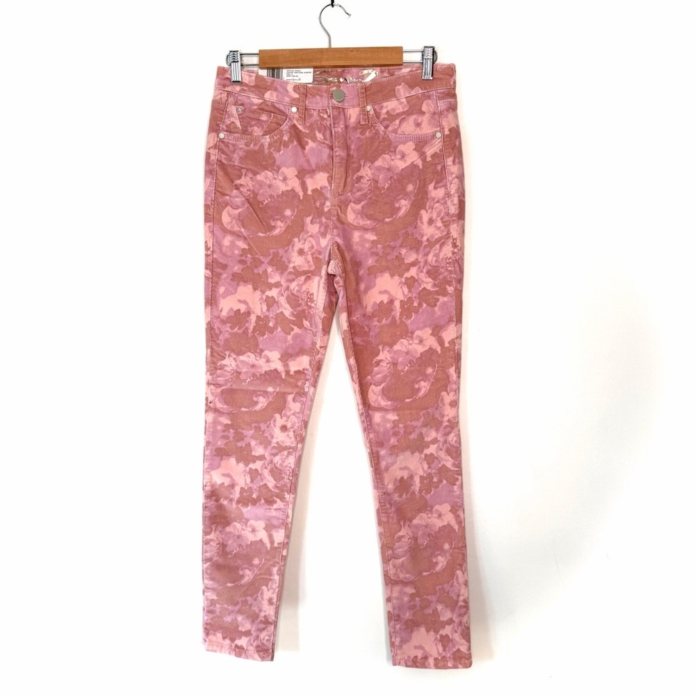 Seven7 Camo Floral Silver Pink Ultra High Rise Skinny Corduroy Pants Size 6 NWT